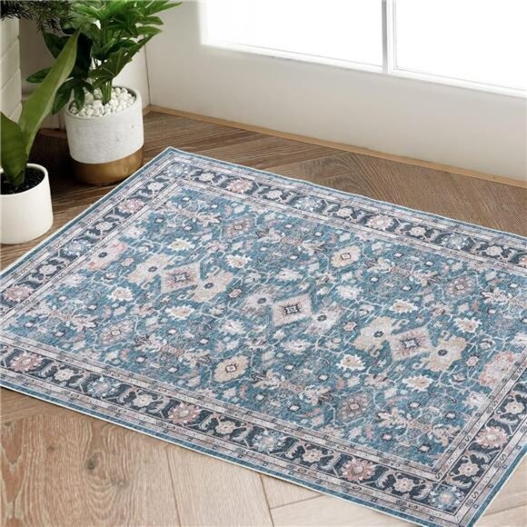 Area Rug 2x3 Entryway Rug Navy Blue Vintage Traditional Area Rug - Picture 1 of 7